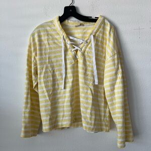 Madewell Yellow and White Striped Lace-Up Long Sleeves